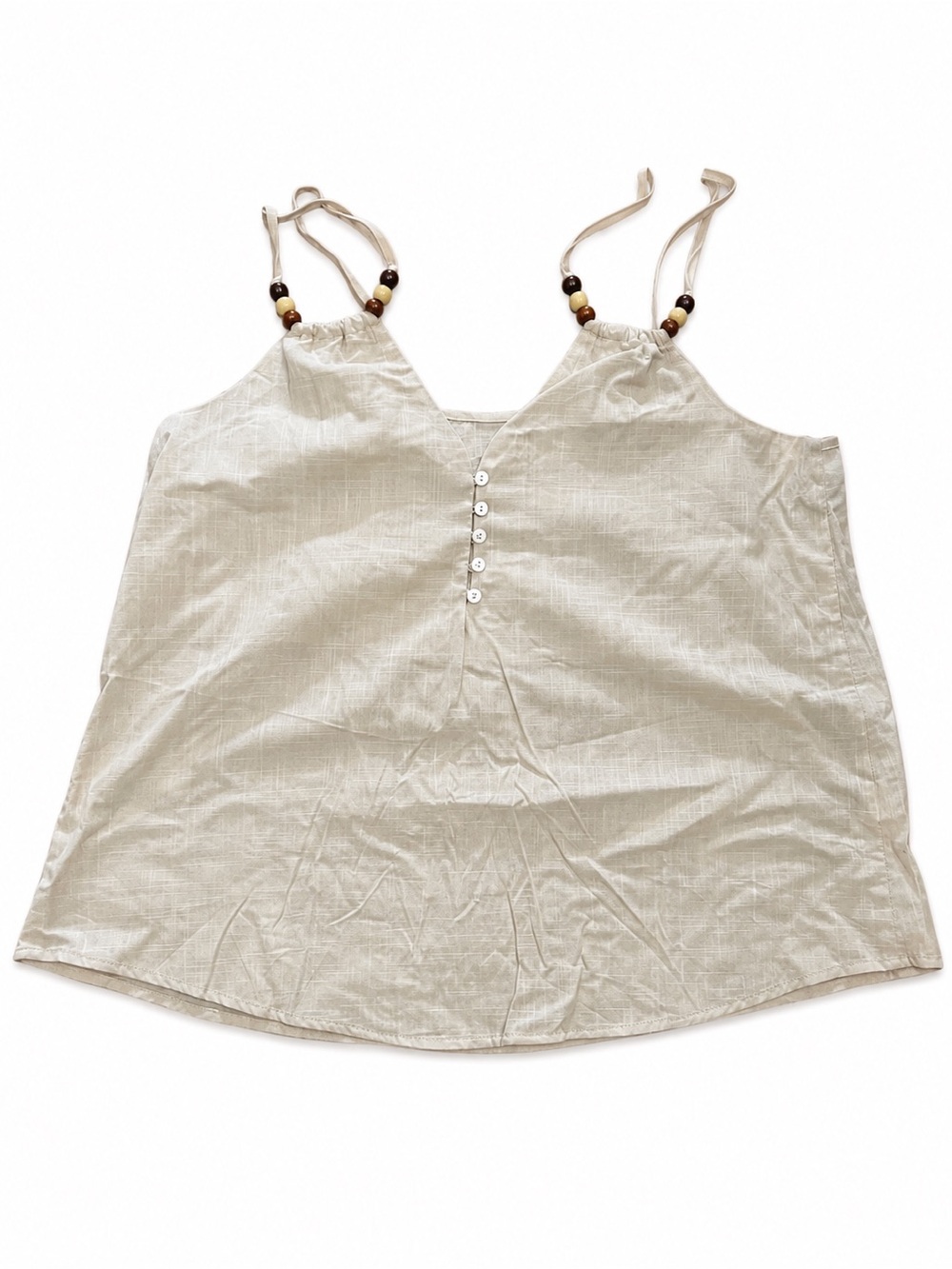 NWT Love Life Beige 100% Cotton Beaded Strap Tank Top Size Large Boho Summer